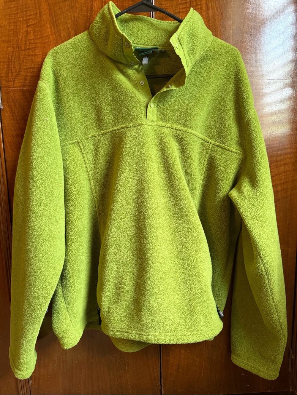 LL Bean Lime Green Snap Button Fleece Pullover